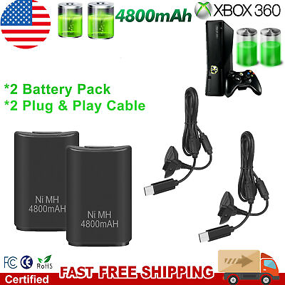 #ad 2x Rechargeable Battery Pack Plug amp; Play Cable for Xbox 360 Wireless Controller