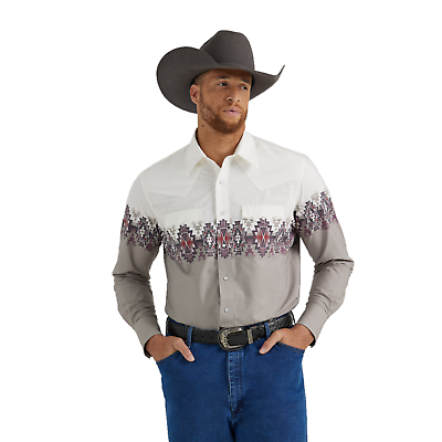 #ad #ad Wrangler Men#x27;s Checotah White Aztec Printed Snap Down Shirt 112344420