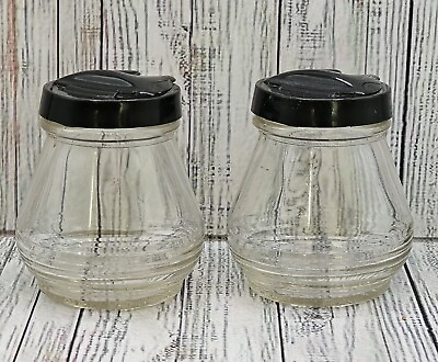 #ad #ad Vintage Federal Tool Corp. Sugar or Creamer Jars with Black Plastic Lid set of 2