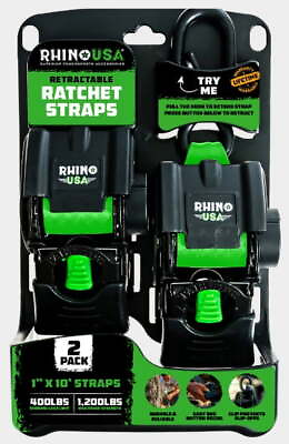 #ad Rhino USA 1in x 10ft Retractable Ratchet Straps 2 Pack403lbs Working Load Limit