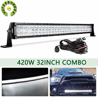 32inch 420W LED Light Bar Flood Spot Combo Offroad Driving Fog Lamp SUV Wiring