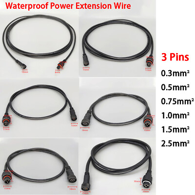 #ad 3 Pins Waterproof Power Extension Wire L: 0.5m 5m Plug Socket With Male Female