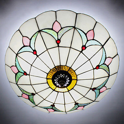 #ad Tiffany Style Stained Glass Ceiling Lighting Fixture Flush Mount Vintage Light