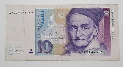 #ad #ad 1991 Federal Republic of Germany 10 Mark Banknote Serial No. AY 6744730 Y9