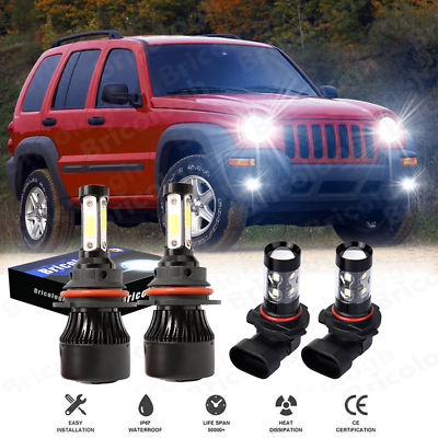 #ad For Jeep Liberty 2002 2003 2004 2005 2006 2007 4 Side LED Headlights Fog Bulbs