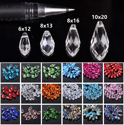 #ad Teardrop Faceted Crystal Glass 12x6mm 16x8mm 20x10mm 25x12mm Loose Pendant Beads