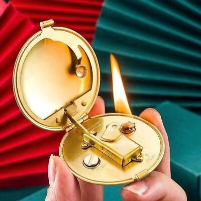 #ad #ad Compact Round Semi automatic Antique Handmade Brass Mechanical Lighter Gift