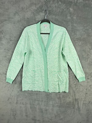 #ad Belle by Kim Gravel Sweater Small Mint Animal Jacquard Cardigan