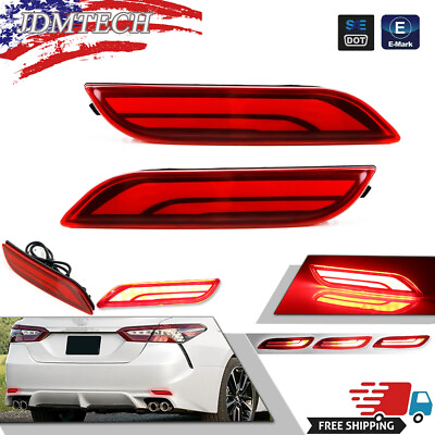 #ad Red LED Bumper Reflector Tail Brake Signal Lamp Foglights For 18 24 Toyota Camry