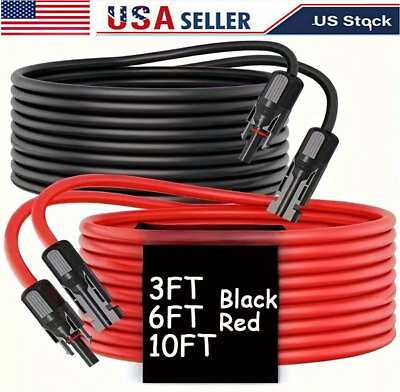 #ad BlackRed 10 AWG Solar Panel Extension Cable Silicone Flexible Wire Connectors