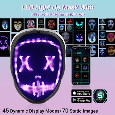 #ad LED Face Mask Party Costumes Cosplay Bluetooth Light Up Shining Mask Theater Dj