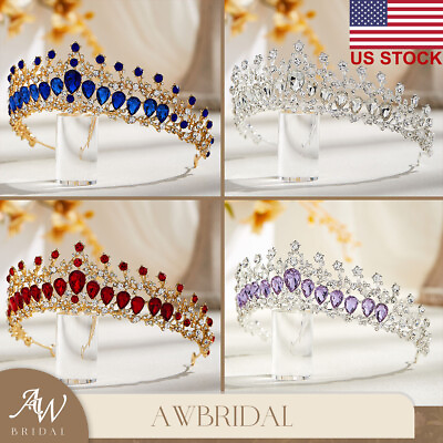 #ad AW BRIDAL Crystal Princess Tiara Wedding Bridal Queen Crown Headband PromCosplay