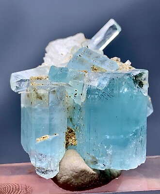 #ad 151 CT Aquamarine Crystal Cluster With Feldspar Specimen From Shigar Pakistan