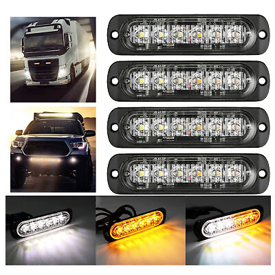 #ad 4PCS 6 LED Strobe Light Bar Car Truck Flashing Warning Hazard Beacon Amber White