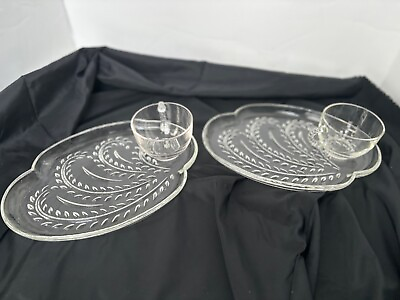 #ad LOT 2 sets FEDERAL GLASS Homestead Wheat Luncheon Snack Set Plate amp; Cup