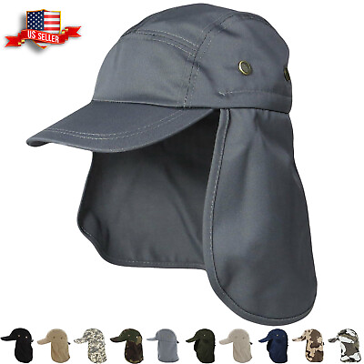 #ad Ear Flap Sun Hat Neck Cover Baseball Cap Visor Camo Army Fishing Outdoors USA