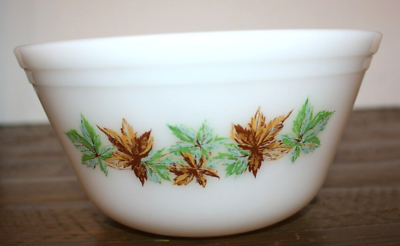 #ad Vintage Federal Milk Glass Maple Leaf Mixing Bowl USA