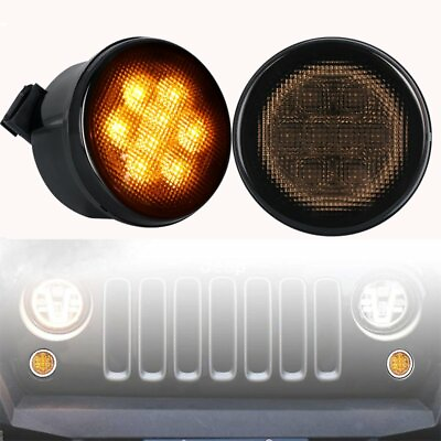 #ad Pair Smoke Lens LED Turn Signal Front Replacement Light for Jeep Wrangler JK