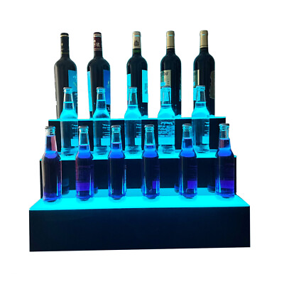 #ad 24quot; 3 Tier LED Lighted Glowing Liquor Bottle Display Shelf Home Back Bar Rack