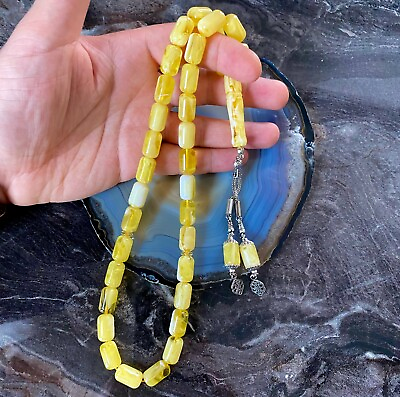 #ad BIG Yellow Tightening Amber Islamic Prayer beads Tasbih Misbaha Tasbeeh 15x10mm