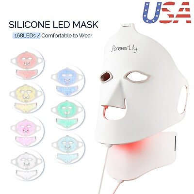 #ad 7 Color LED Facial Mask Soft Full Cover Face Neck Silicone Mask Photon Skin Care