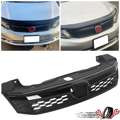 #ad For 2012 Civic Si Sedan 4Dr JDM ABS Black Front Bumper Hood Mesh Grille Grill