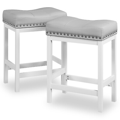 #ad OUllUO 24quot; Grey White Backless Bar Stools Set of 2 Counter Height