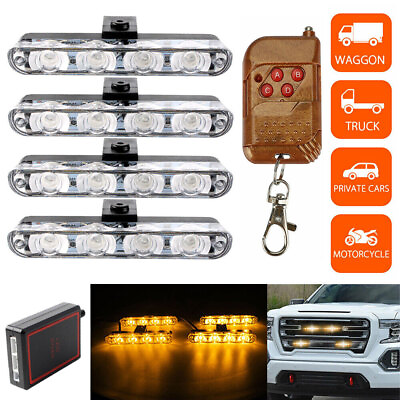 #ad 16 LED Car Amber White Police Strobe Flash Light Dash Emergency Warning Lamp Kit