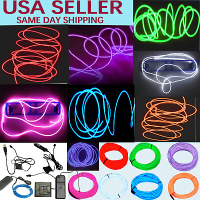 #ad Neon LED Light Glow EL Wire String Strip Rope Tube Decor Car Party Controller