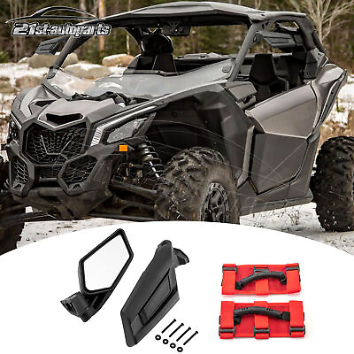 #ad For 2017 2024 Can am Maverick X3 Racing Side Rear View MirrorsRed Handle Grabs