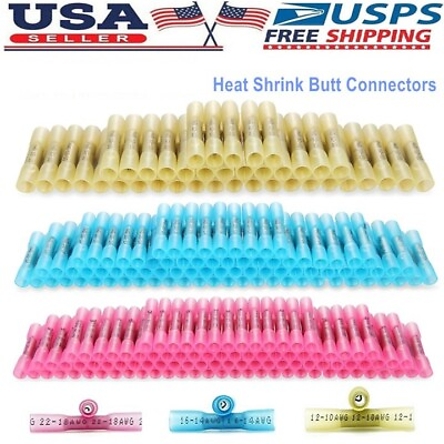#ad 100 400 PCS Heat Shrink Butt Wire Splice Connectors Seal Crimp Terminals USA