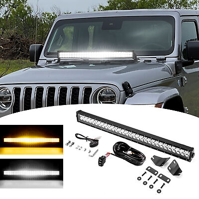 #ad #ad 32#x27;#x27; Strobe LED Light BarHood MountsWire 4 Modes For 18 23 Jeep Wrangler JL