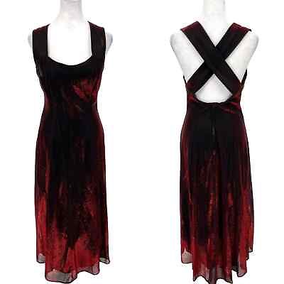 #ad Vintage All That Jazz Black Red Ombre Square Neck Cross Strap Formal Gown S M