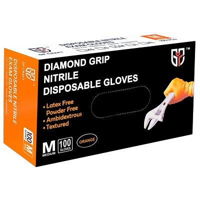 #ad 100 pcs Heavy Duty Mechanic Nitrile Orange Disposable 8 MIL Diamond Gloves