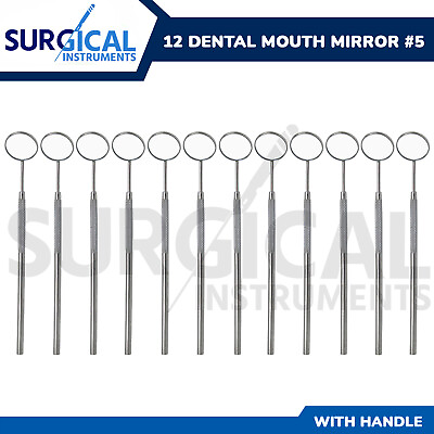 #ad 12 Pcs Dental Mouth Mirror #5 w Handle Dental Instruments Stainless German Grade
