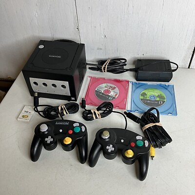 #ad Black Nintendo GameCube Console Bundle Lot 2 Games 2 Controllers Animal Cross