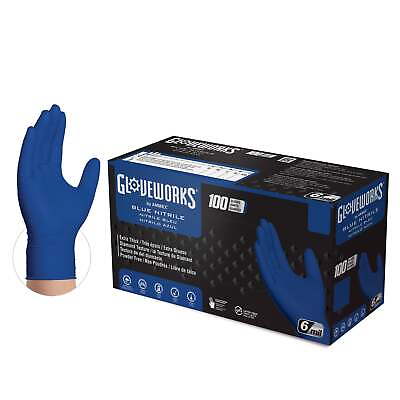 #ad GLOVEWORKS HD 6 Mil GWRBN Latex Free Nitrile Disposable Gloves Blue GWRBN48100