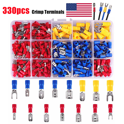 #ad 330PCS Assorted Insulated Electrical Wire Terminals Crimp Connectors Spade Kit