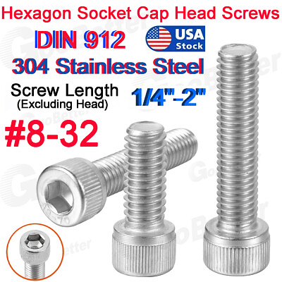 #ad #8 32 Socket Head Cap Screws Stainless Steel Allen Bolts All Lengths 1 4quot; 2quot; USA
