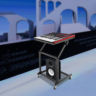 #ad 9U Rack Mount Mixer Case Stand Studio Equipment Cart Stage Amp DJ Rolling Rack