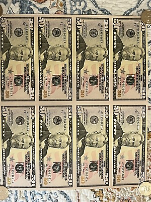 #ad #ad 2009 Federal Reserve $50 Dollar Bill Notes Uncut Sheet of 8 Fancy High Serial.