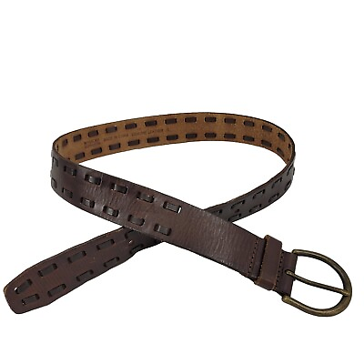 #ad Mossimo Supply Belt Size Small Brown Leather Laced Brass Buckle Boho Festival
