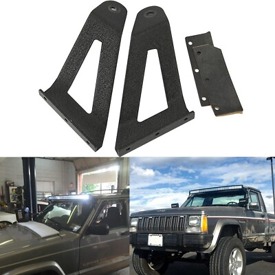 #ad LED Mounting Brackets 50quot; Curved Light Bar For 1984 2001 Jeep XJ CherokeeSS 023