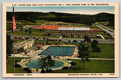 #ad Vintage Postcard Tennessee TN Kingsport Pool Civic Auditorium Aerial View 2675