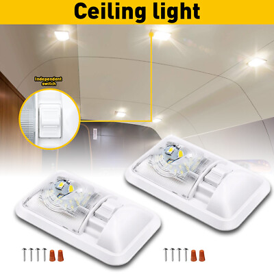 #ad 2PCS 12V White LED RV Ceiling Dome Light Car RV Ceiling Lamp Boat Trailer Camper