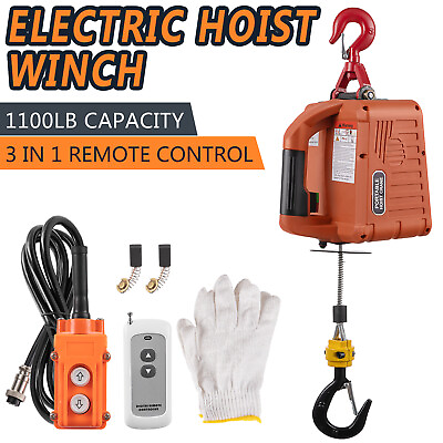 #ad 3 in 1 Electric Hoist Winch Portable Crane 1100lbs Wired Wireless Remote Control