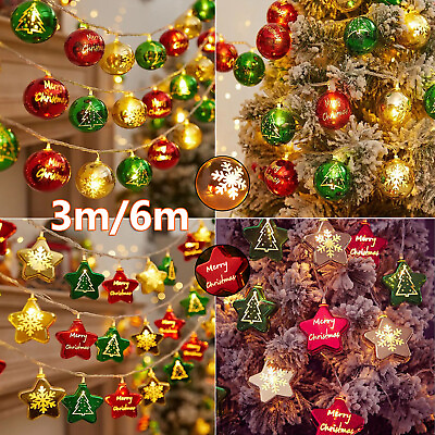 #ad LED Christmas Tree Hanging Light Ball Star String Lamp Light Home XmasTree Decor