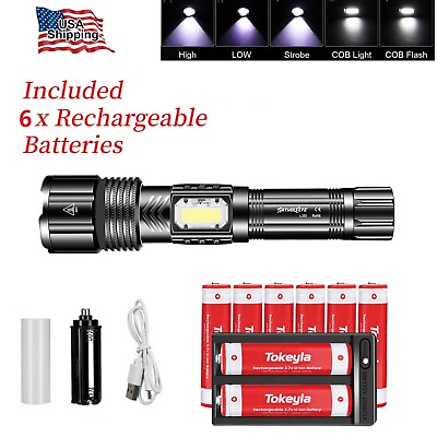 #ad #ad Super Bright LED Flashlight Rechargeable USB Tactical XHP50 Police LED Torch