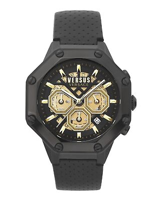 #ad Versus Versace Mens Palestro IP Black 45mm Strap Fashion Watch