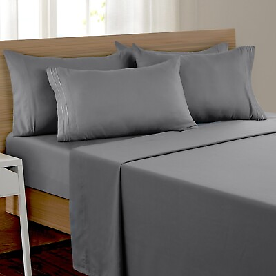 #ad 6 Pcs Bed Sheet Set Soft Deep Pocket Microfiber Hotel Collection Bedding Sheets
